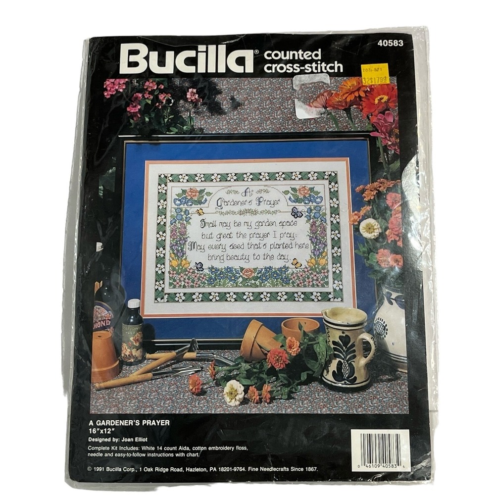 Vintage Bucilla Counted Cross Stitch Kit A Gardeners Prayer 40583 16x12 New 91